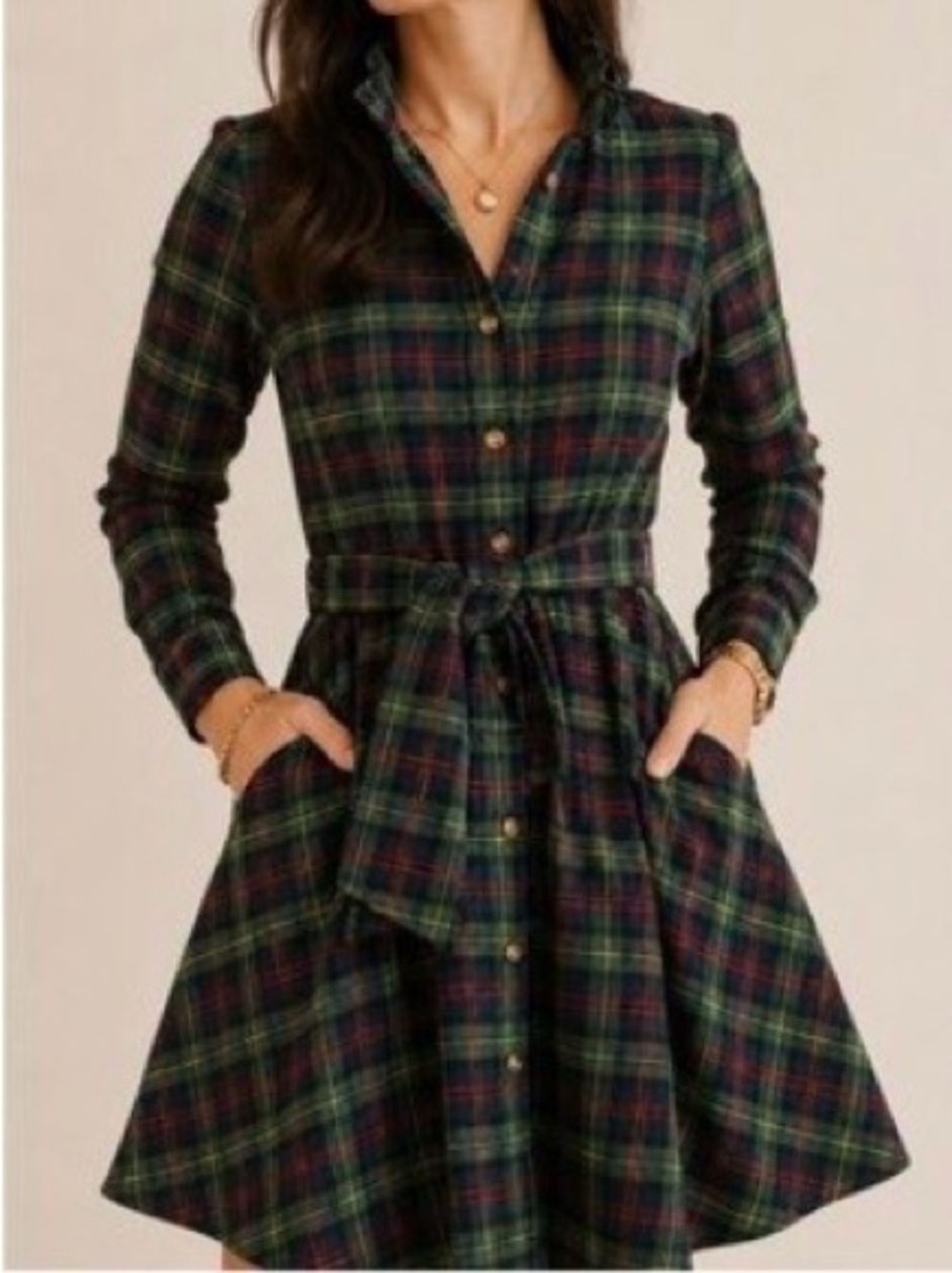 Kiel James Patrick Cozy Cabin Flannel Dress Button-Front Tie Waist Flared XXL H
